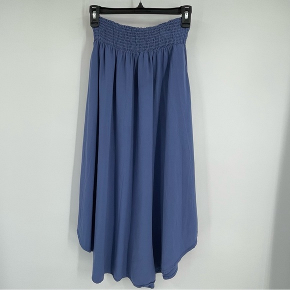 Smocked Waist Midi Skirt Blue Medium Cottagecore Coastal Romantic Quiet Luxury - Picture 4 of 11